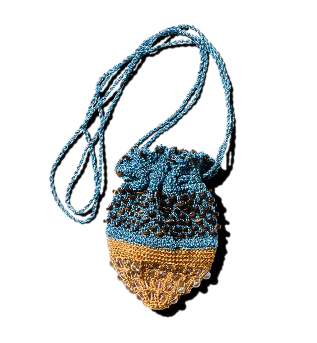 Kiko Kostadinov Bags GANNET Crochet Pouch pochette Blue Snake / Gold OS perlée