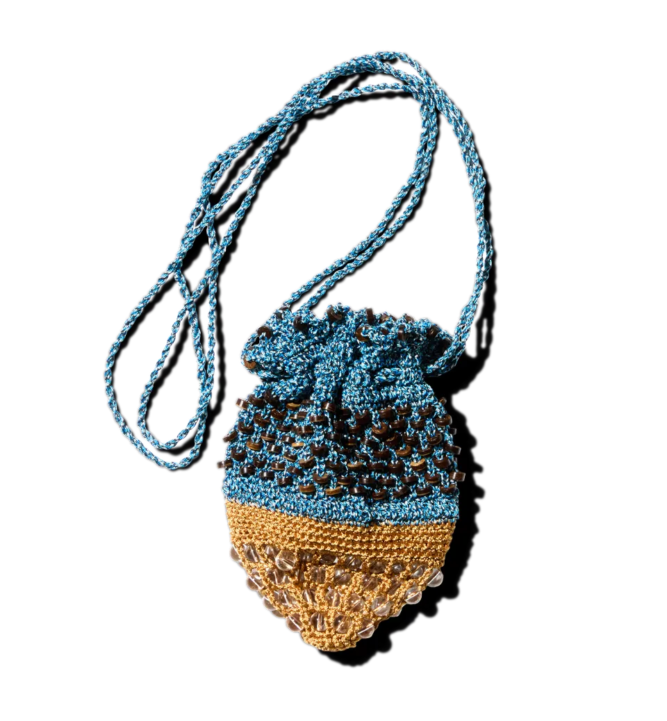 Kiko Kostadinov Bags GANNET Crochet Pouch pochette Blue Snake / Gold OS perlée