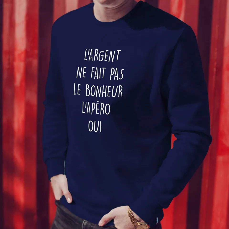 Juste Un T-shirt Sweats Imprimés Sweat-shirt Homme - L'argent ne fait pas le bonheur, bleu marine
