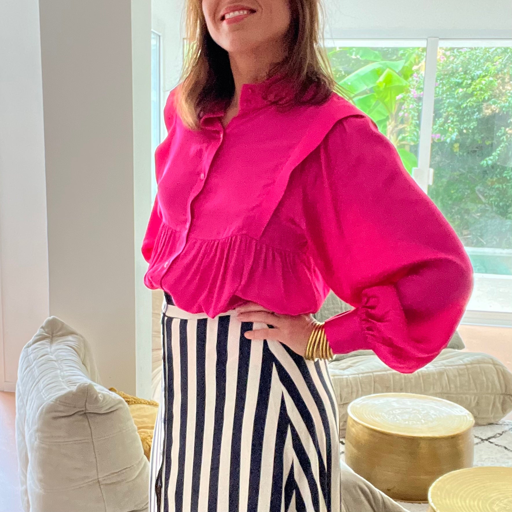 PANTRUCHE Chemises Blouse NINA rose fuchsia viscose satin