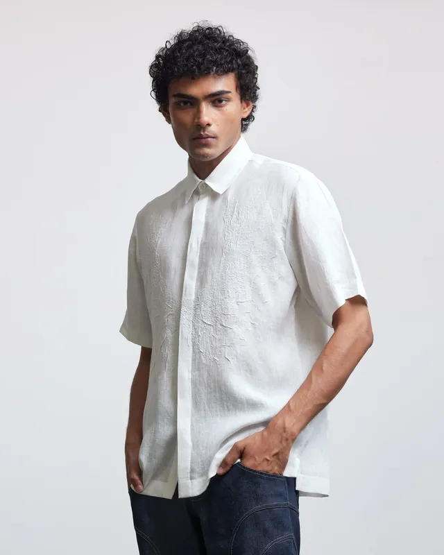 COUNTRYMADE Shirts White Wreath chemise XS à XXL en lin brodé