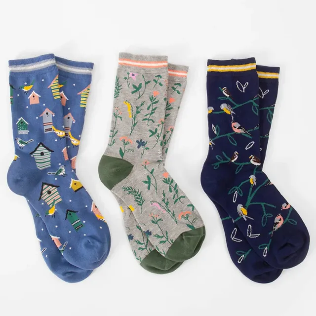 Sourire Multicolore Chaussettes femme trio oiseaux coton bio taille unique 36/40