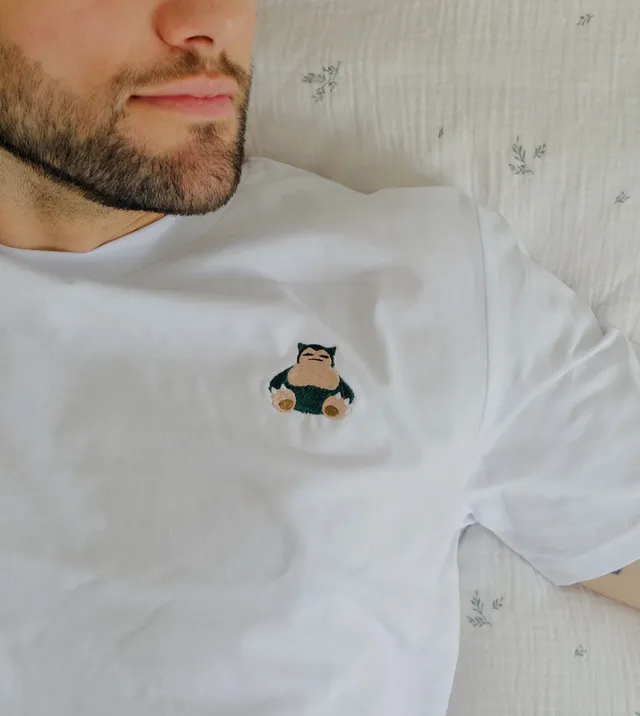 Juste Un T-shirt T-shirts Brodés Ronflex T-shirt brodé blanc M Pokémon