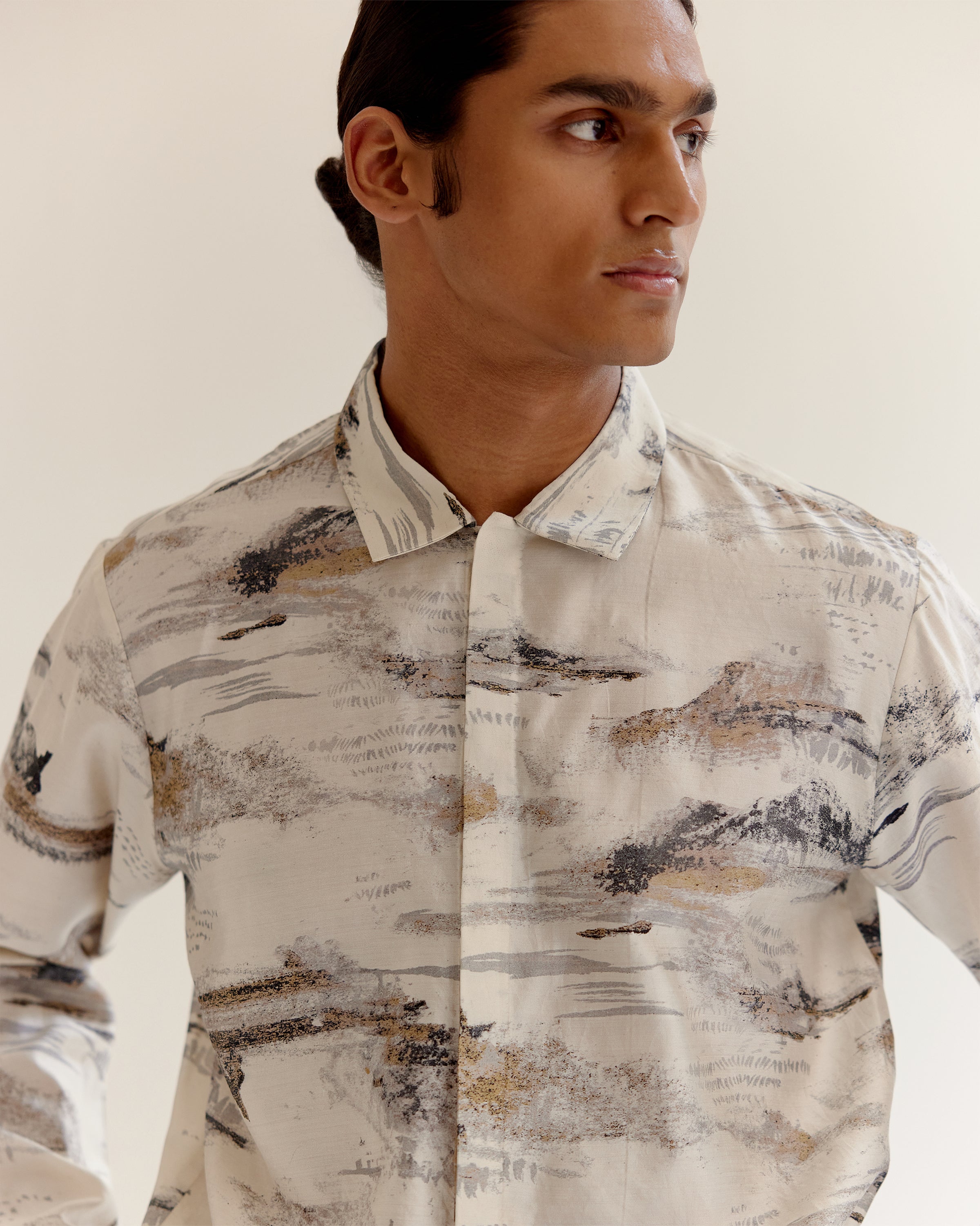 COUNTRYMADE Shirts Arid Brushstroke Silk Shirt chemise en soie imprimée