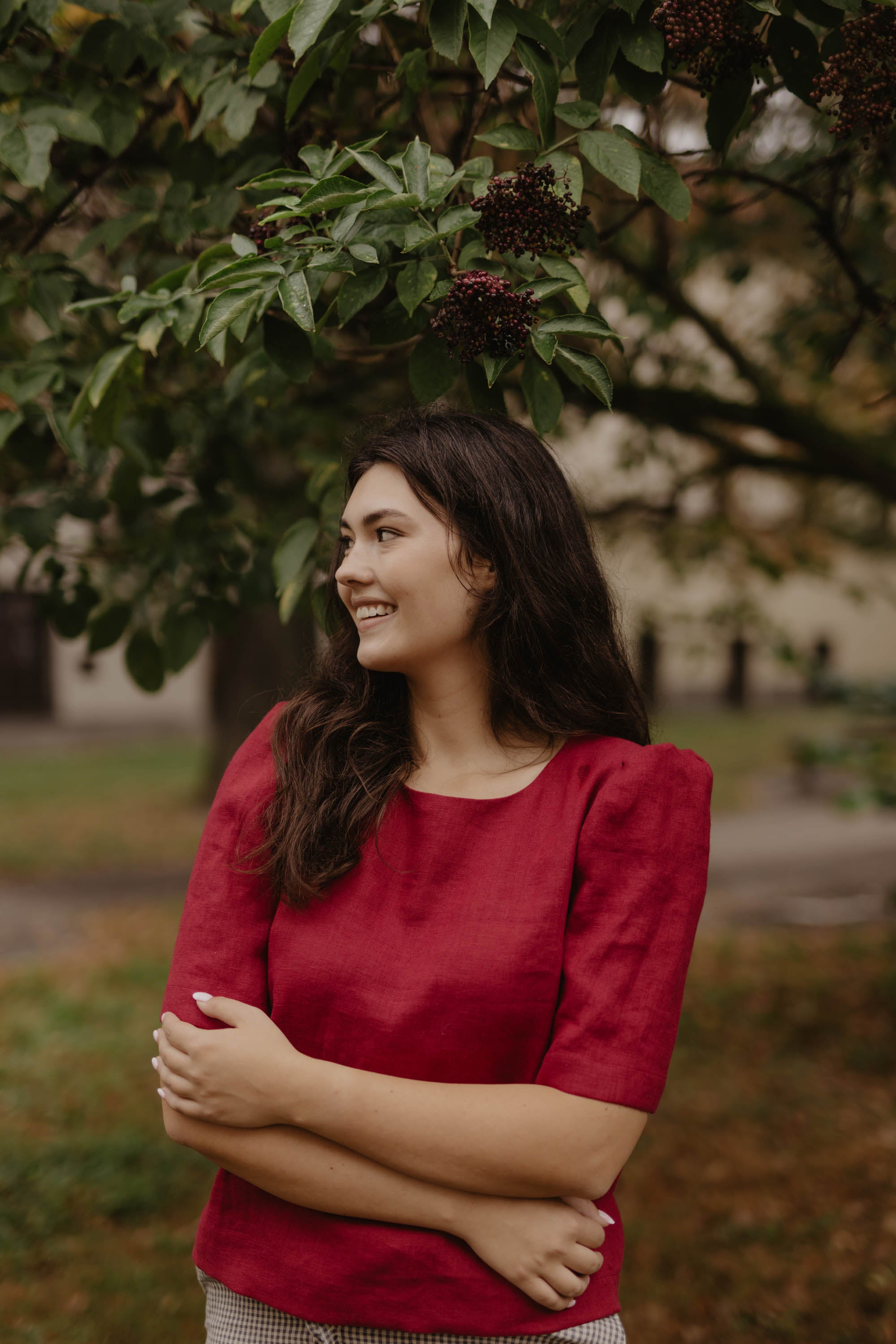 Laumė linen Linen Tops Poppy Haut en lin femme vert forêt