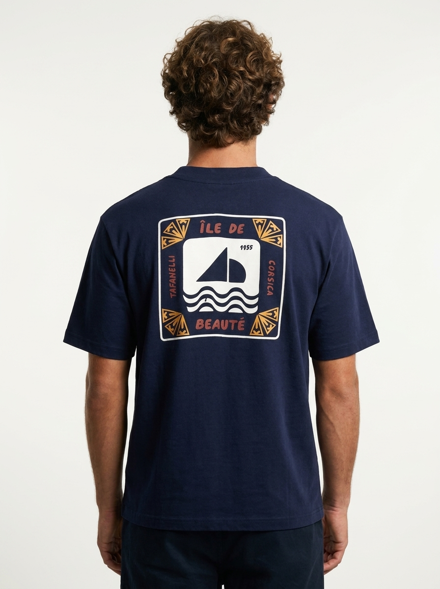 TAFANELLI T-Shirts L'ÎLE DE BEAUTÉ t-shirt bleu marine 280 g coton