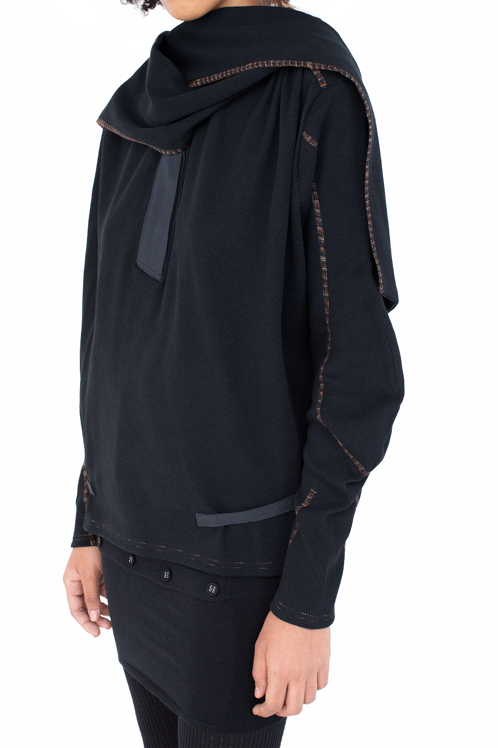 Kiko Kostadinov Tops PETREL Hooded Pullover pull à capuche Ink Black coton piqué