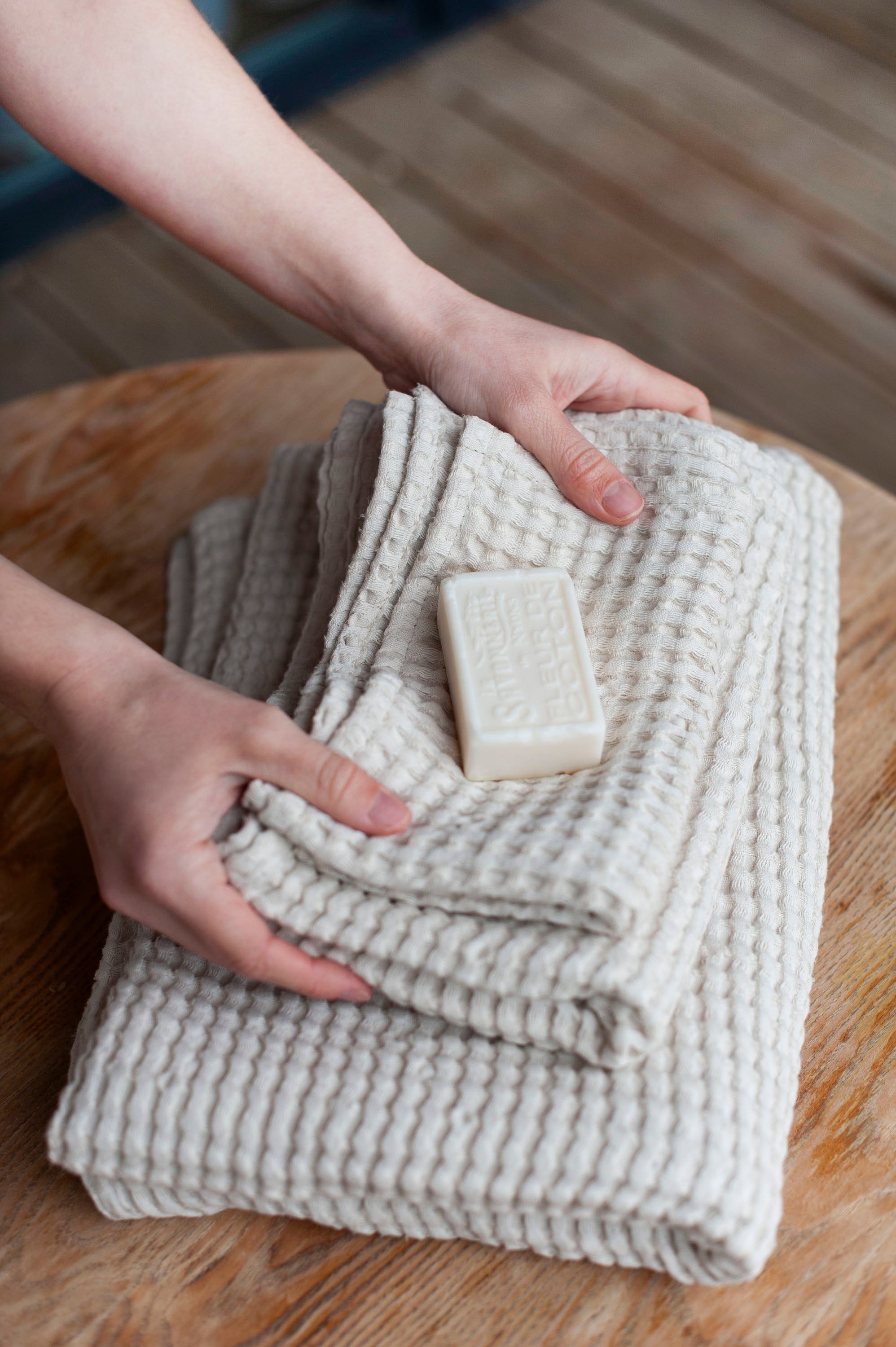Laumė linen Home Edit lot de serviettes nid d’abeille lin coton crème