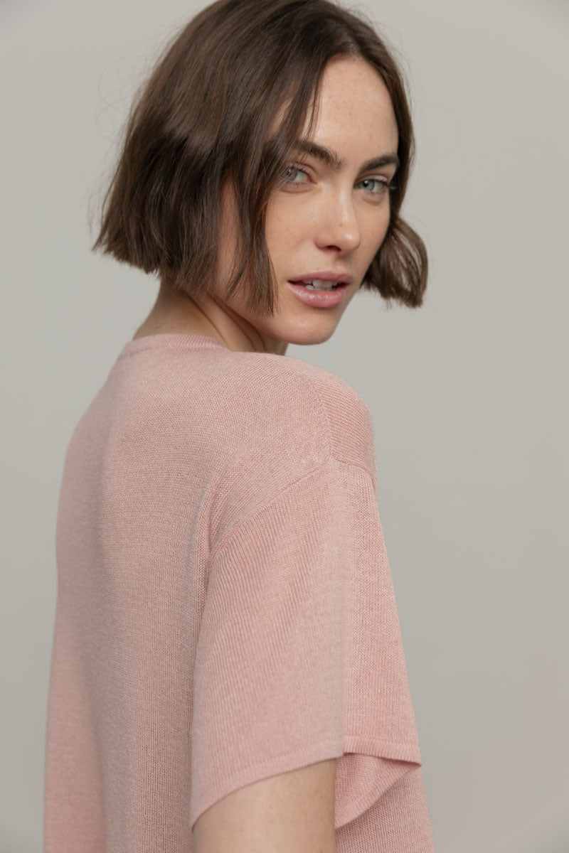 Tops Virginia top rose quartz en maille de viscose recyclée fluide